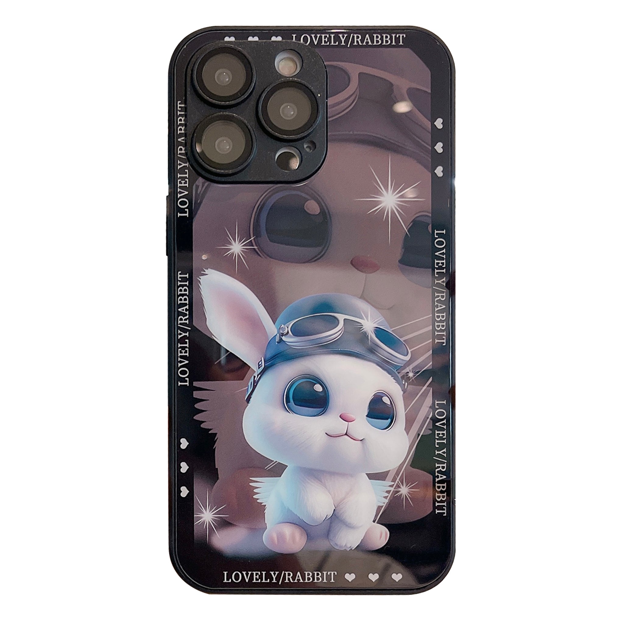Anti-drop Phone Cover for iPhone 13 Pro Rabbit Pilot Pattern Printing Tempered Glass TPU Case with Lens Film Anti-drop Phone Cover for iPhone 13 Pro Rabbit Pilot Pattern Printing Tempered Glass TPU Case with Lens Film